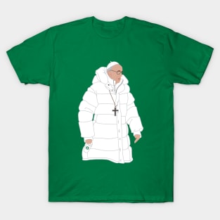 The Pope in Puffy White Jacket with Coffee T-Shirt